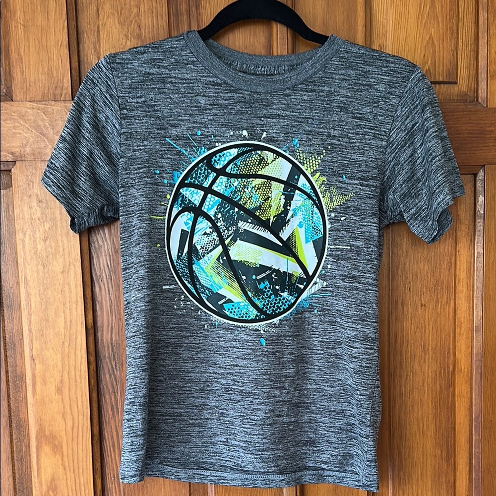 Gray Kids Basketball Graphic T-Shirt